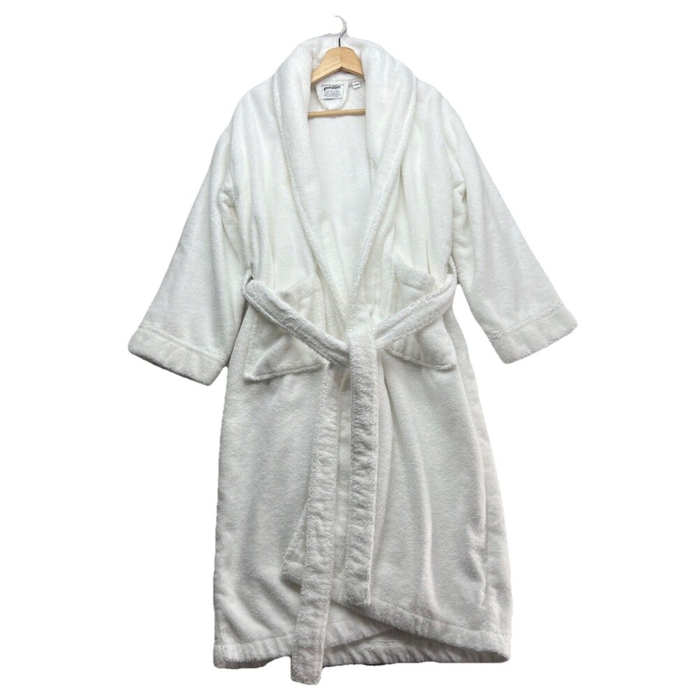 Pinzon Cotton Thick Bath Robe White w/ Tie -- Adult S/M